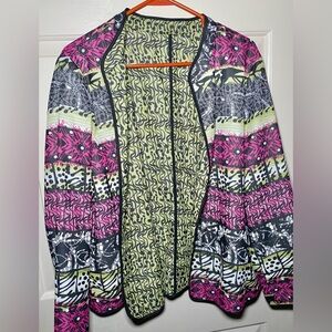 Art-to-Wear Multi-Color Abstract Floral Zip Jacket Cardigan Funky Statement Bold